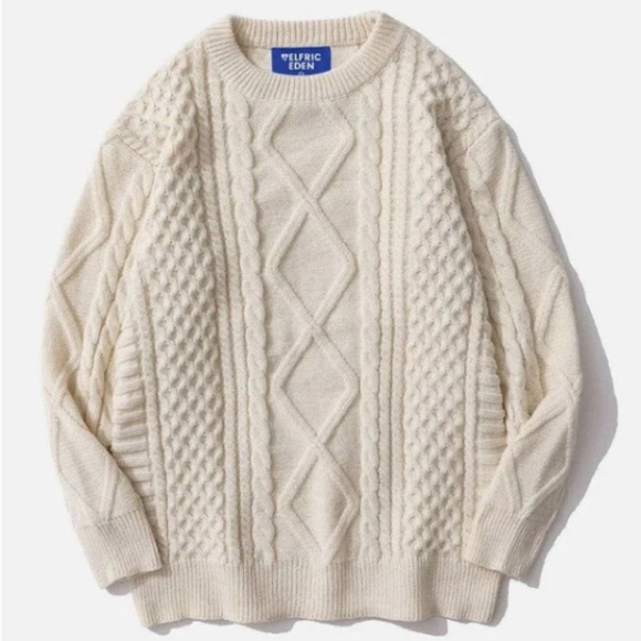 Aelfric Eden Retro 90s Cable Knit Fisherman Sweater Size Small Cream Unisex - Picture 1 of 6